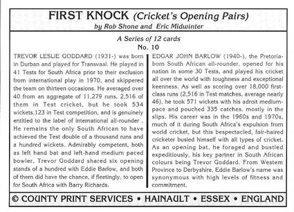 1994 County Print Services First Knock (Cricket Opening Pairs) #10 E.J. Barlow / T.L. Goddard Back