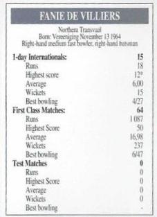 1993 Stars Topsport South Africa v Australia #NNO Fanie De Villiers Back