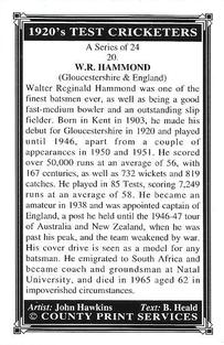 1994 County Print Services 1920's Test Cricketers (Series 1) #20 Wally Hammond Back