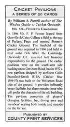1991 County Print Services Cricket Pavilions #18 Fenner's Cambridge Back