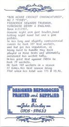 1992 John Brindley Bob Hoare Cricket Characatures Series 1 #7 Fred Trueman Back