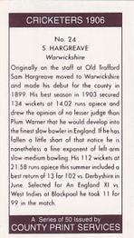 1992 County Print Services Cricketers 1906 #24 Sam Hargreave Back