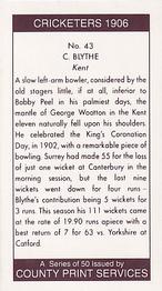 1992 County Print Services Cricketers 1906 #43 Colin Blythe Back
