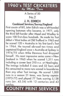 1992 County Print Services 1960's Test Cricketers #2 John Edrich Back