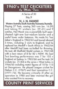 1992 County Print Services 1960's Test Cricketers #9 Neil Hawke Back