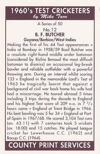 1992 County Print Services 1960's Test Cricketers #12 Basil Butcher Back