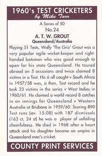 1992 County Print Services 1960's Test Cricketers #24 Wally Grout Back