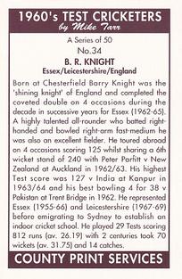1992 County Print Services 1960's Test Cricketers #34 Barry Knight Back