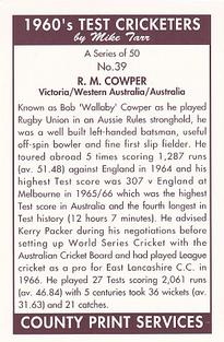 1992 County Print Services 1960's Test Cricketers #39 Bob Cowper Back