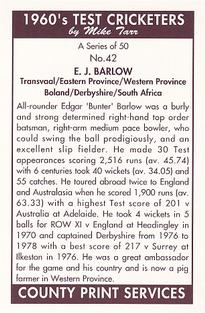 1992 County Print Services 1960's Test Cricketers #42 Eddie Barlow Back