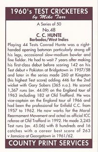 1992 County Print Services 1960's Test Cricketers #48 Conrad Hunte Back