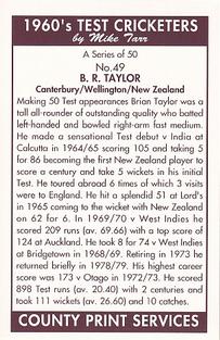 1992 County Print Services 1960's Test Cricketers #49 Bruce Taylor Back