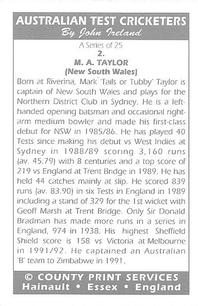 1993 County Australian Test Cricketers #2 Mark Taylor Back