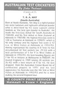 1993 County Australian Test Cricketers #7 Tim May Back