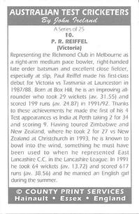 1993 County Australian Test Cricketers #10 Paul Reiffel Back