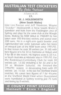 1993 County Australian Test Cricketers #17 Wayne Holdsworth Back