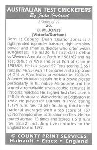1993 County Australian Test Cricketers #20 Dean Jones Back