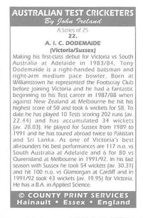 1993 County Australian Test Cricketers #22 Tony Dodemaide Back