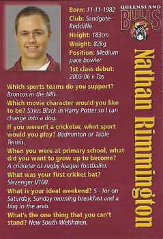 2009-10 Queensland Bulls Cricket #NNO Nathan Rimmington Back