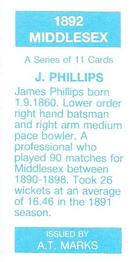 1990 A.T. Marks 1892 Middlesex Cricketers #NNO James Phillips Back