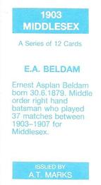 1990 A.T. Marks 1903 Middlesex Cricketers #NNO Ernest Beldam Back
