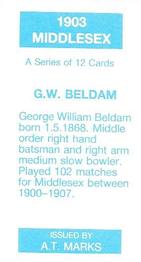 1990 A.T. Marks 1903 Middlesex Cricketers #NNO George Beldam Back