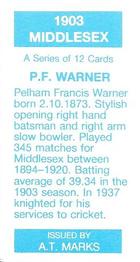 1990 A.T. Marks 1903 Middlesex Cricketers #NNO Pelham Warner Back