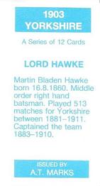 1990 A.T. Marks 1903 Yorkshire Cricketers #NNO Lord Hawke Back