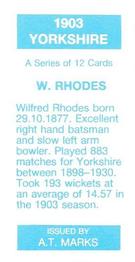 1990 A.T. Marks 1903 Yorkshire Cricketers #NNO Wilfred Rhodes Back