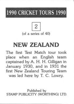1990 Stamp Publicity Cricket Tours #2 New Zealand Back