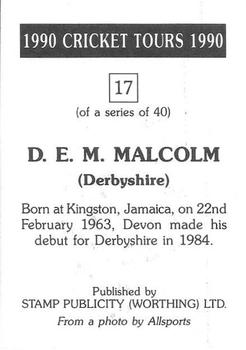 1990 Stamp Publicity Cricket Tours #17 D.E.M. Malcolm Back