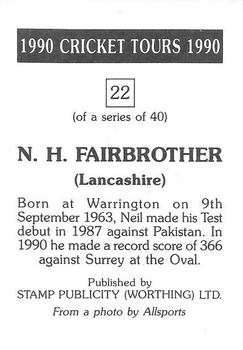 1990 Stamp Publicity Cricket Tours #22 N.H. Fairbrother Back