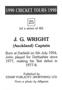 1990 Stamp Publicity Cricket Tours #25 J.G. Wright Back