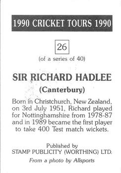 1990 Stamp Publicity Cricket Tours #26 R.J.Hadlee Back