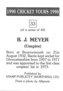 1990 Stamp Publicity Cricket Tours #33 B.J. Meyer Back