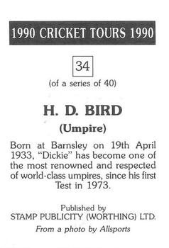 1990 Stamp Publicity Cricket Tours #34 H.D. Bird Back