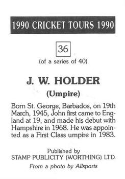 1990 Stamp Publicity Cricket Tours #36 J.W. Holder Back