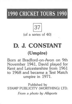 1990 Stamp Publicity Cricket Tours #37 D.J. Constant Back