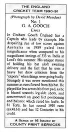 1990-91 County Print Services The England Cricket Team #1 Graham Gooch Back