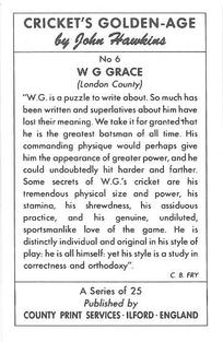 1991 County Print Services Cricket Golden Age #6 W.G. Grace Back