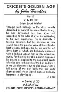 1991 County Print Services Cricket Golden Age #17 Reggie Duff Back