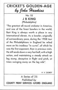 1991 County Print Services Cricket Golden Age #18 Bart King Back