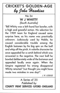 1991 County Print Services Cricket Golden Age #24 Bill Whitty Back