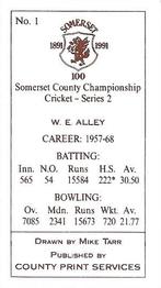 1991 County Print Services Somerset County Championship Cricket Series 2 #1 Bill Alley Back