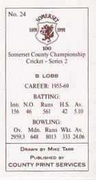 1991 County Print Services Somerset County Championship Cricket Series 2 #24 Bryan Lobb Back