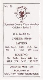 1991 County Print Services Somerset County Championship Cricket Series 2 #26 Colin McCool Back