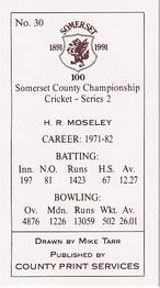 1991 County Print Services Somerset County Championship Cricket Series 2 #30 Hallam Moseley Back