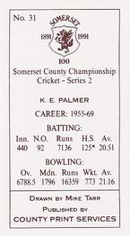 1991 County Print Services Somerset County Championship Cricket Series 2 #31 Ken Palmer Back