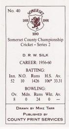 1991 County Print Services Somerset County Championship Cricket Series 2 #40 Dennis Silk Back