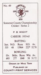 1991 County Print Services Somerset County Championship Cricket Series 2 #49 Peter Wight Back